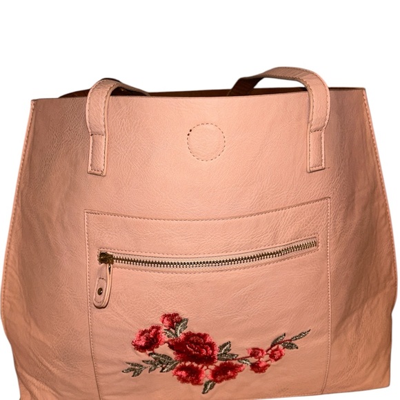 Floral Embroidered Pink Tote Bag - Picture 1 of 5